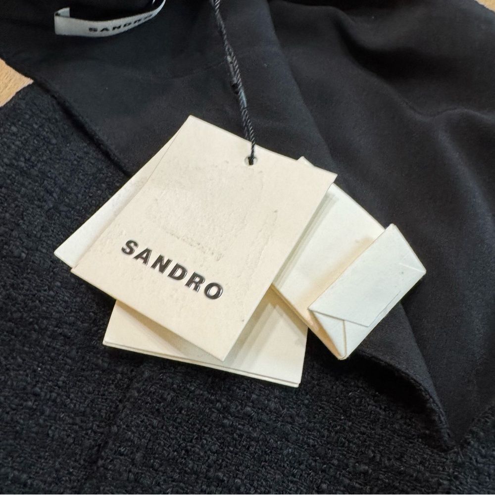 Sandro Paris Black Tweed Dress Gold Buttons Cap Sleeve Size 34/ US 2 NWT - Picture 9 of 16